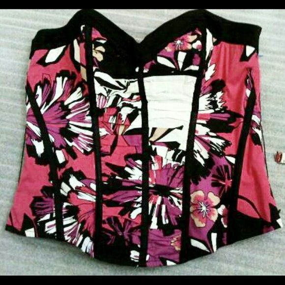 Y2K BEBE Floral Corset TRAINER Bustier Top SMALL - Picture 1 of 3